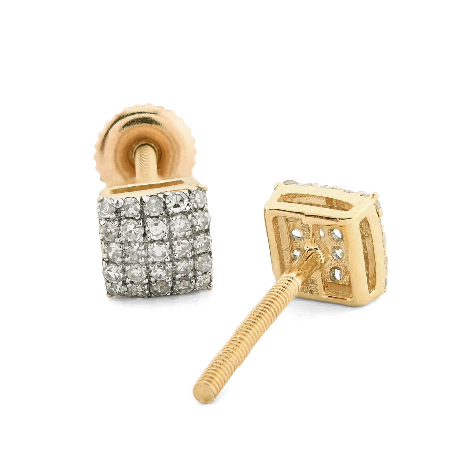 Unisex 10k Yellow Gold 0.15CTW Natural Diamond 1g Square Shaped Earring Stud - Elite Jewelers - Earrings