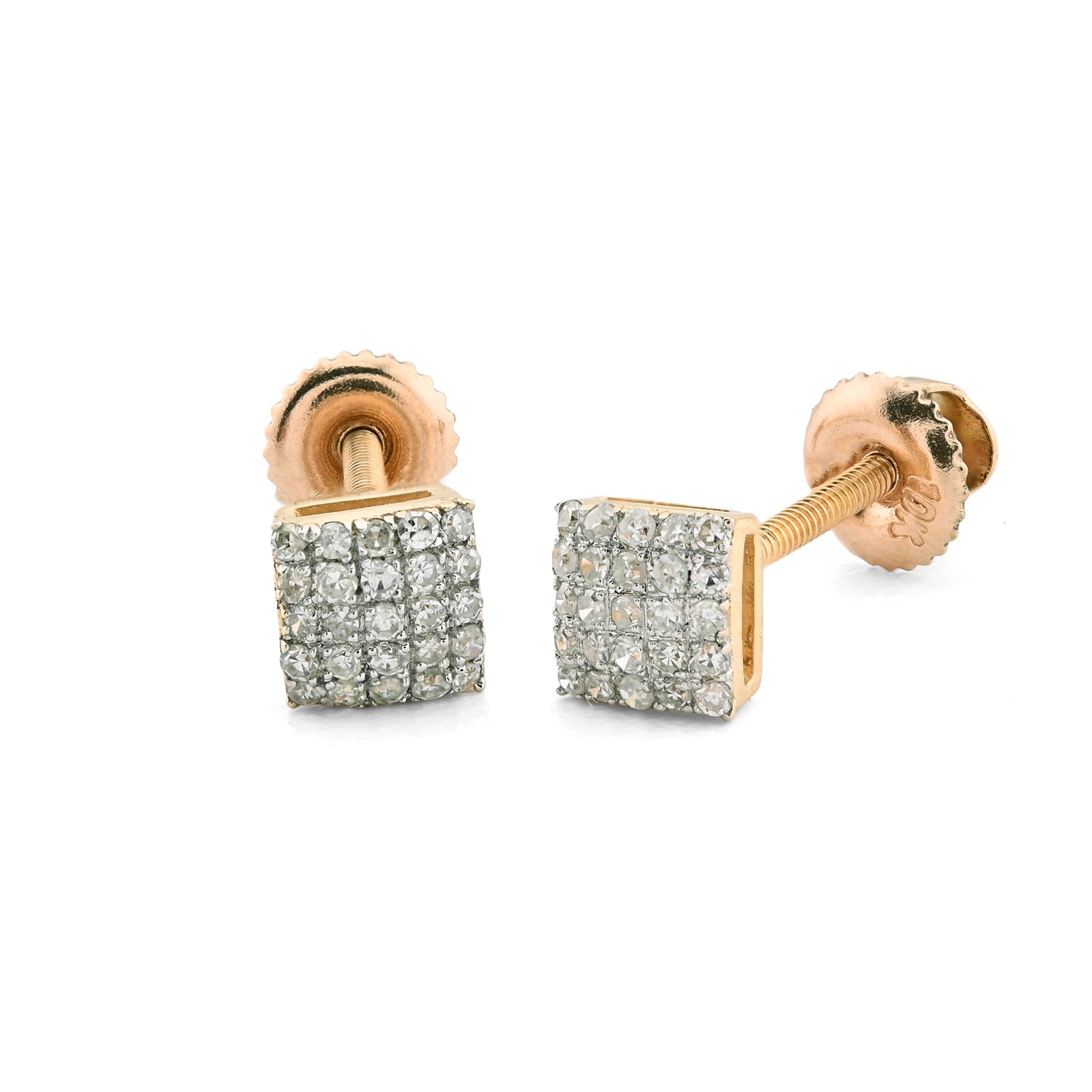 Unisex 10k Yellow Gold 0.15CTW Natural Diamond 1g Square Shaped Earring Stud - Elite Jewelers - Earrings