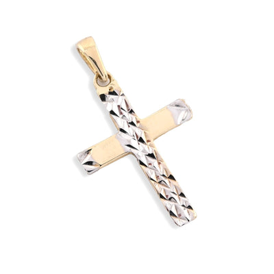 Unisex 10k Yellow & White Gold Diamond Cut Cross Charm Religious 0.7gms Pendant - Elite Jewelers - Charms & Pendants
