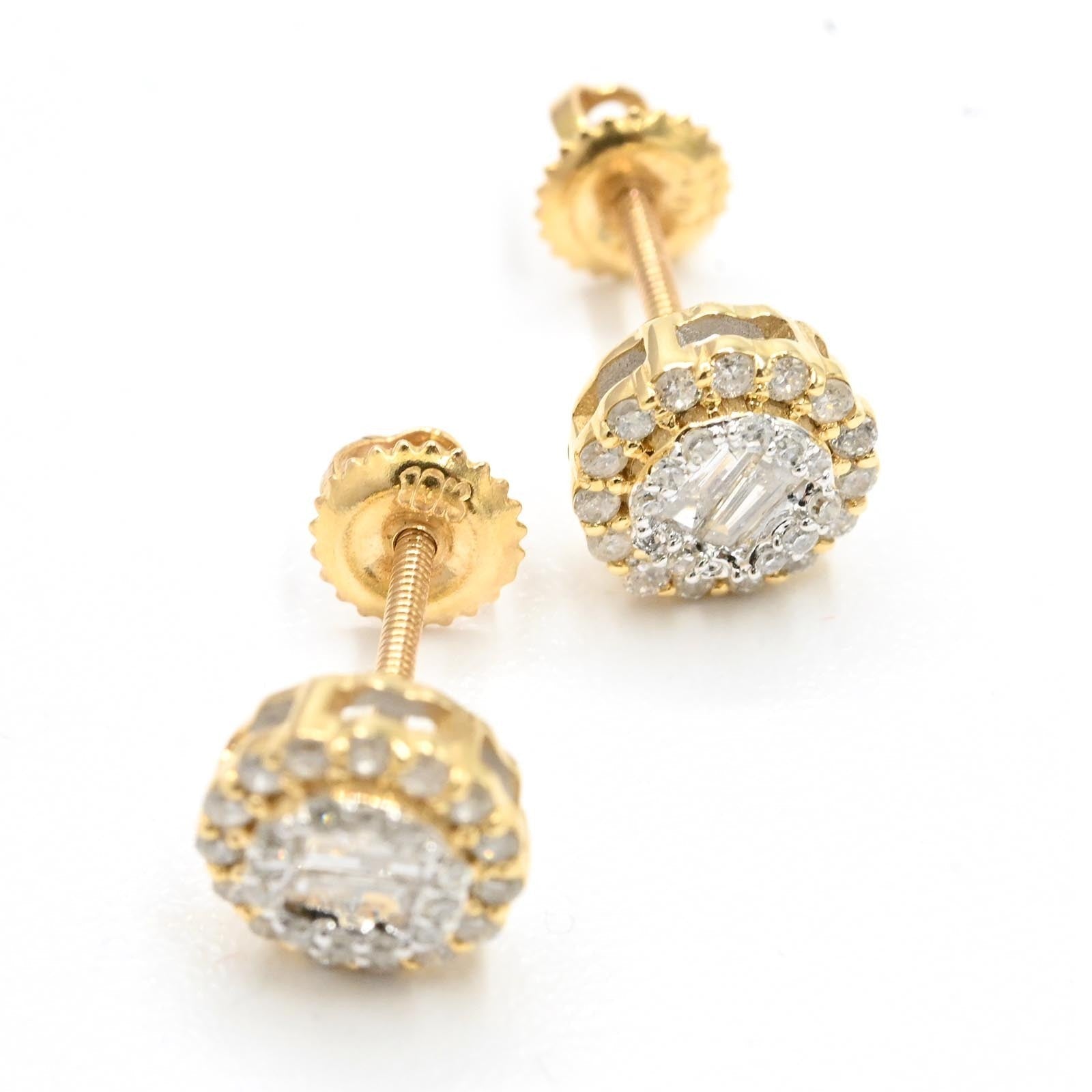 Women 10k Two Tone Gold 0.37CTW Natural Diamond 3D Baguette 3 Layer Stud Earring - Elite Jewelers - Earrings