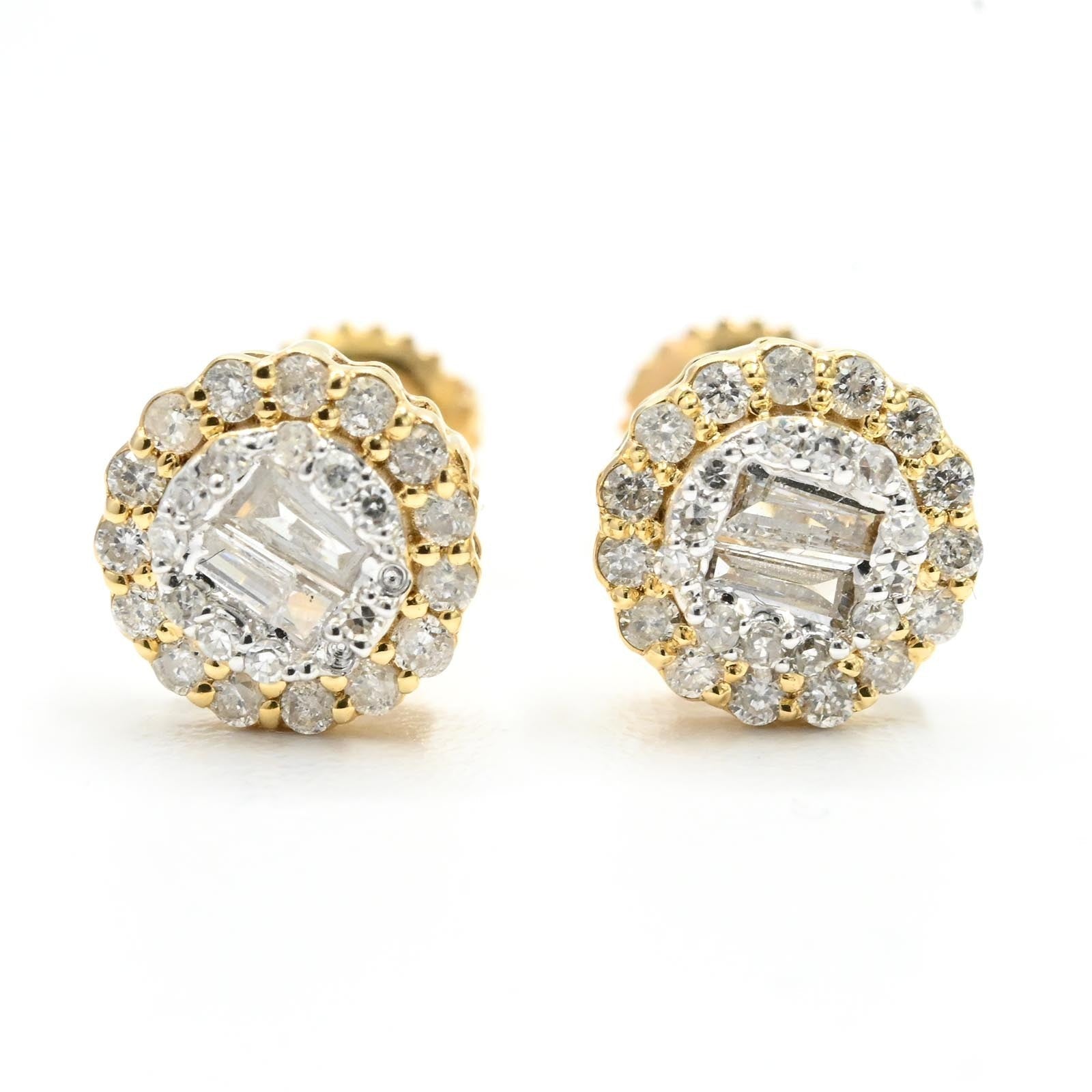 Women 10k Two Tone Gold 0.37CTW Natural Diamond 3D Baguette 3 Layer Stud Earring - Elite Jewelers - Earrings