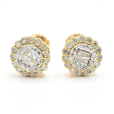 Women 10k Two Tone Gold 0.37CTW Natural Diamond 3D Baguette 3 Layer Stud Earring - Elite Jewelers - Earrings