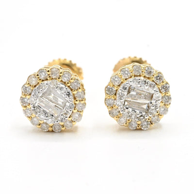 Women 10k Two Tone Gold 0.37CTW Natural Diamond 3D Baguette 3 Layer Stud Earring - Elite Jewelers - Earrings