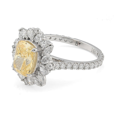 Women 14k White Gold 3.15CTW Lab Diamond 3.9g Yellow Oval Floral Engagement Ring - Elite Jewelers - Rings