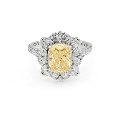Women 14k White Gold 3.15CTW Lab Diamond 3.9g Yellow Oval Floral Engagement Ring - Elite Jewelers - Rings