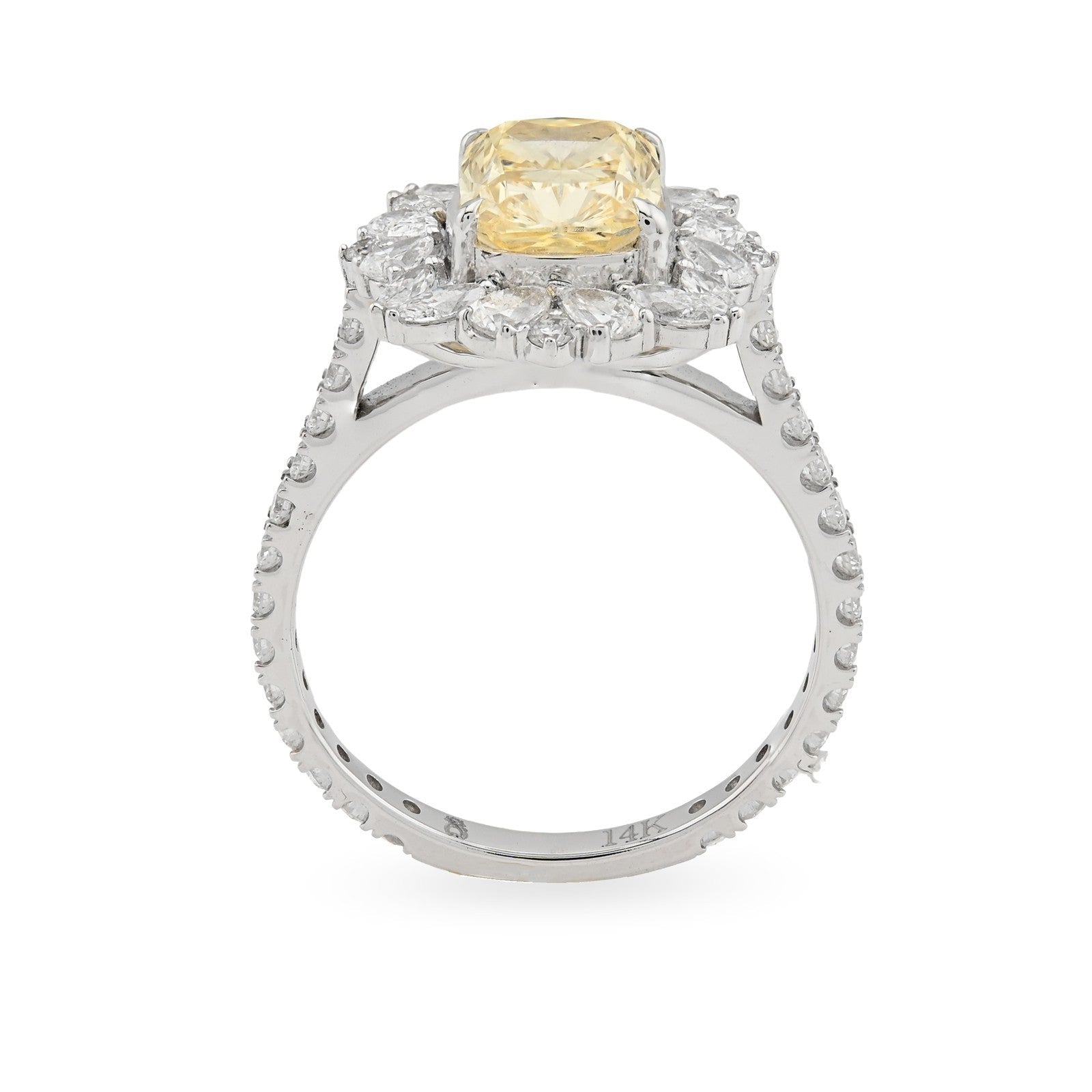 Women 14k White Gold 3.15CTW Lab Diamond 3.9g Yellow Oval Floral Engagement Ring - Elite Jewelers - Rings