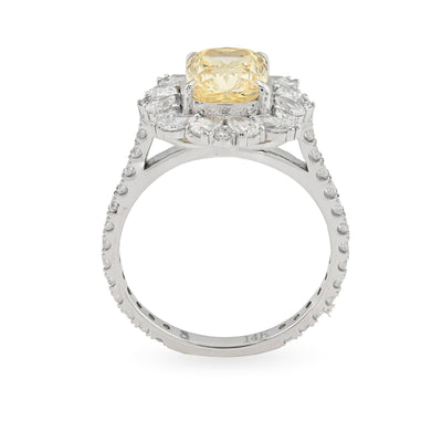 Women 14k White Gold 3.15CTW Lab Diamond 3.9g Yellow Oval Floral Engagement Ring - Elite Jewelers - Rings