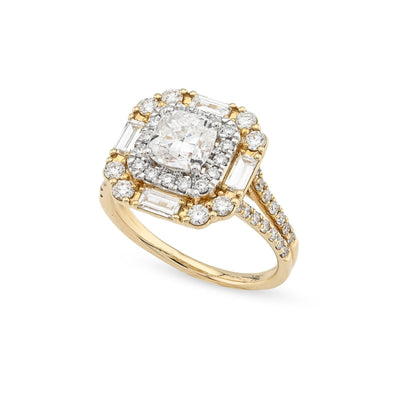 Women 14k Yellow Gold 2.19CTW Lab Diamond 4.3g Princess Cut Halo Engagement Ring - Elite Jewelers - Rings