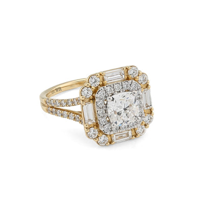 Women 14k Yellow Gold 2.19CTW Lab Diamond 4.3g Princess Cut Halo Engagement Ring - Elite Jewelers - Rings