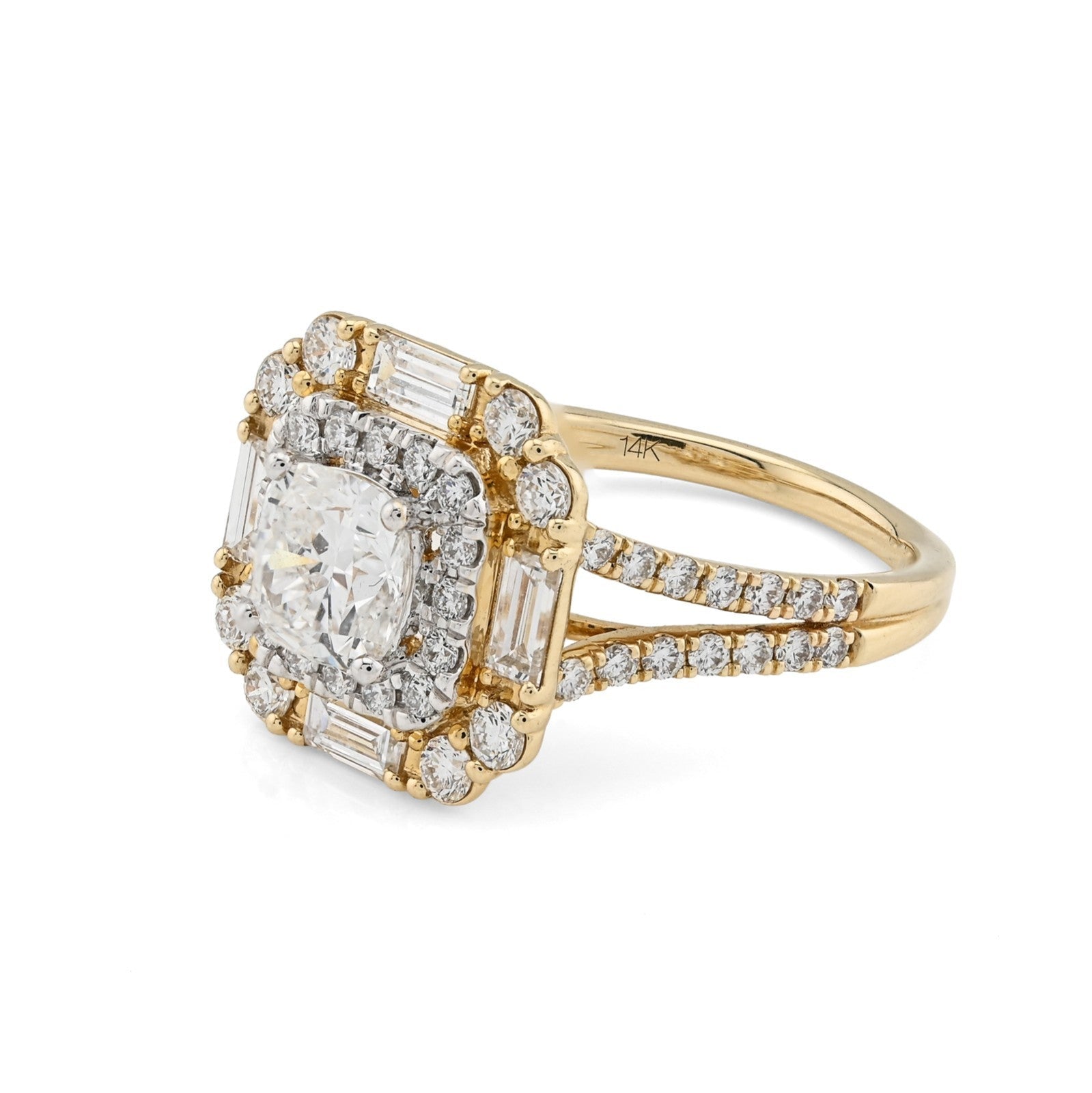 Women 14k Yellow Gold 2.19CTW Lab Diamond 4.3g Princess Cut Halo Engagement Ring - Elite Jewelers - Rings