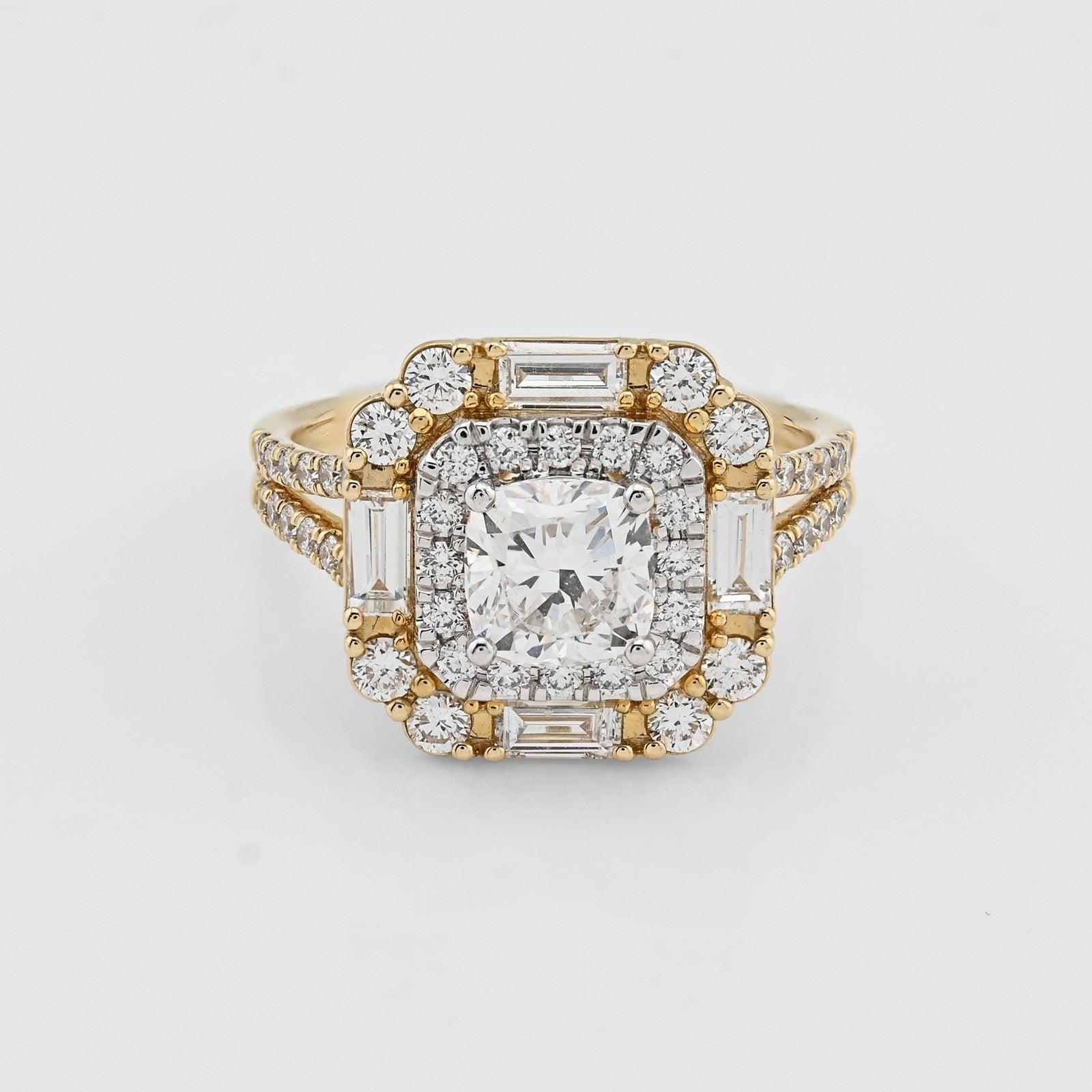 Women 14k Yellow Gold 2.19CTW Lab Diamond 4.3g Princess Cut Halo Engagement Ring - Elite Jewelers - Rings