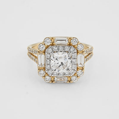 Women 14k Yellow Gold 2.19CTW Lab Diamond 4.3g Princess Cut Halo Engagement Ring - Elite Jewelers - Rings