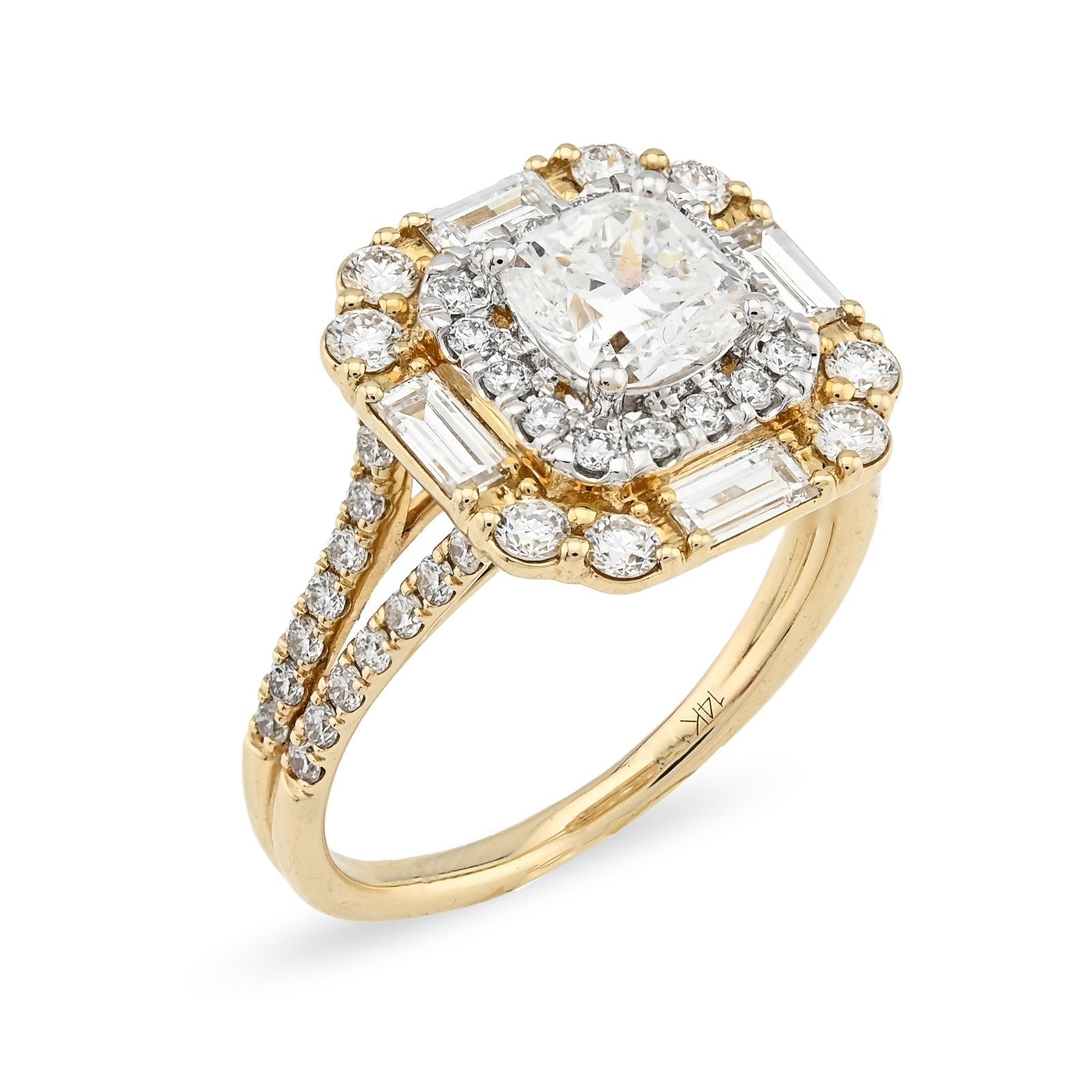 Women 14k Yellow Gold 2.19CTW Lab Diamond 4.3g Princess Cut Halo Engagement Ring - Elite Jewelers - Rings