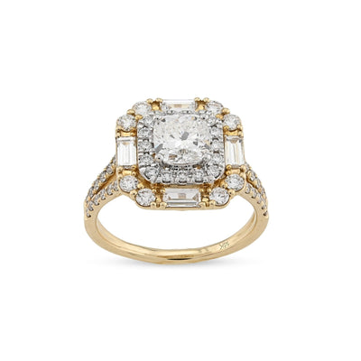 Women 14k Yellow Gold 2.19CTW Lab Diamond 4.3g Princess Cut Halo Engagement Ring - Elite Jewelers - Rings
