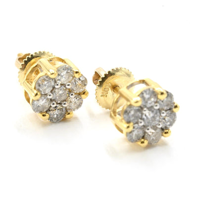 Womens 10k Yellow Gold 1CTW Natural Diamond Flower Set Stud Earring - Elite Jewelers - Earrings