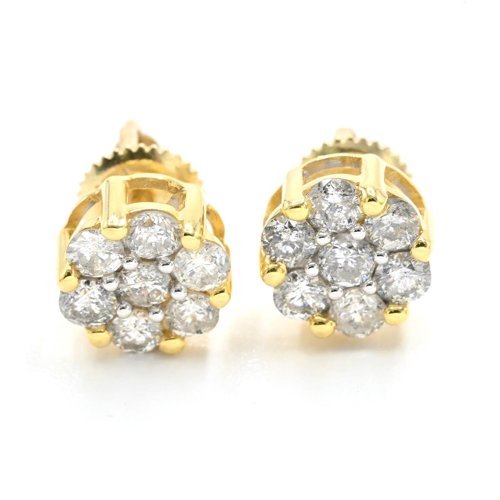 Womens 10k Yellow Gold 1CTW Natural Diamond Flower Set Stud Earring - Elite Jewelers - Earrings