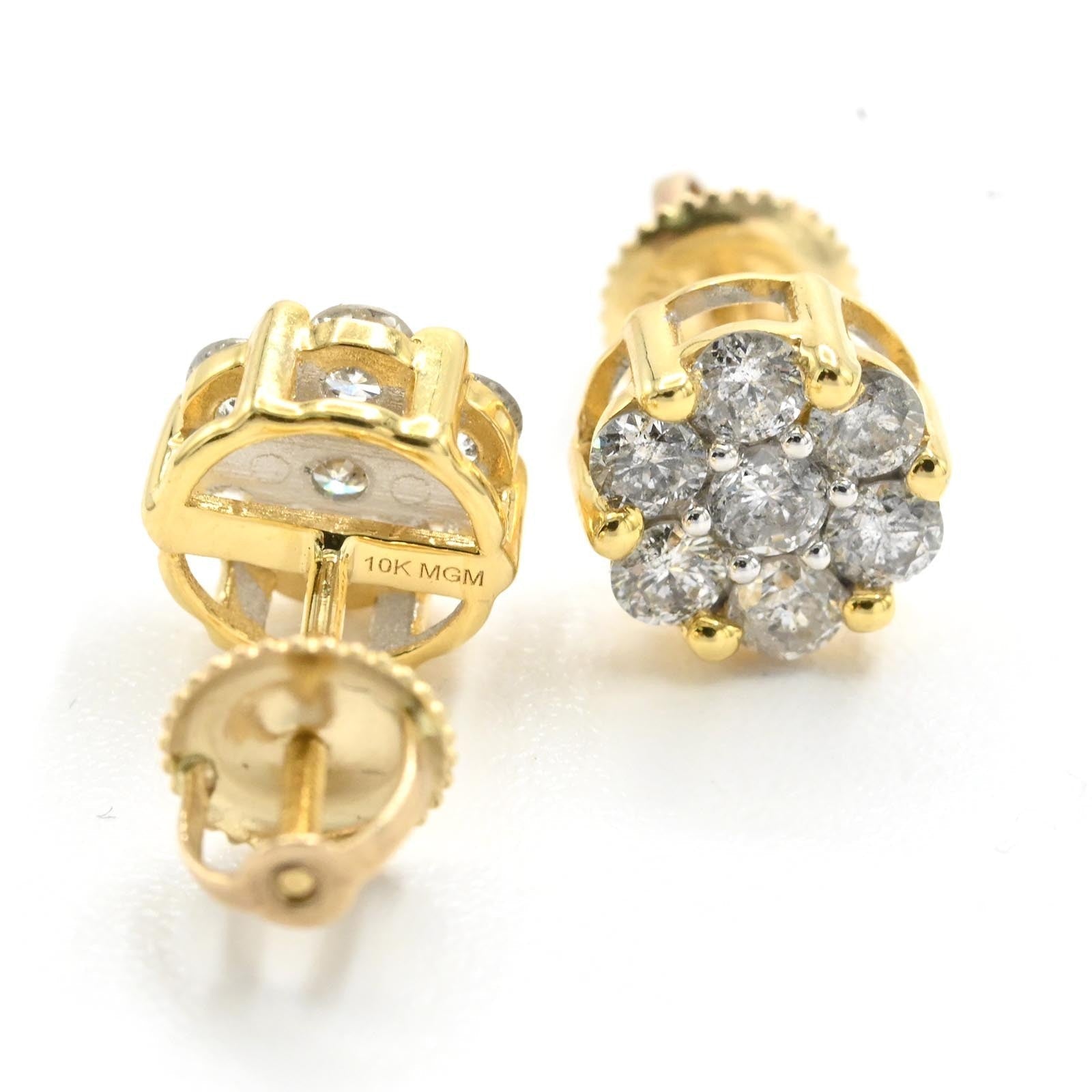 Womens 10k Yellow Gold 1CTW Natural Diamond Flower Set Stud Earring - Elite Jewelers - Earrings