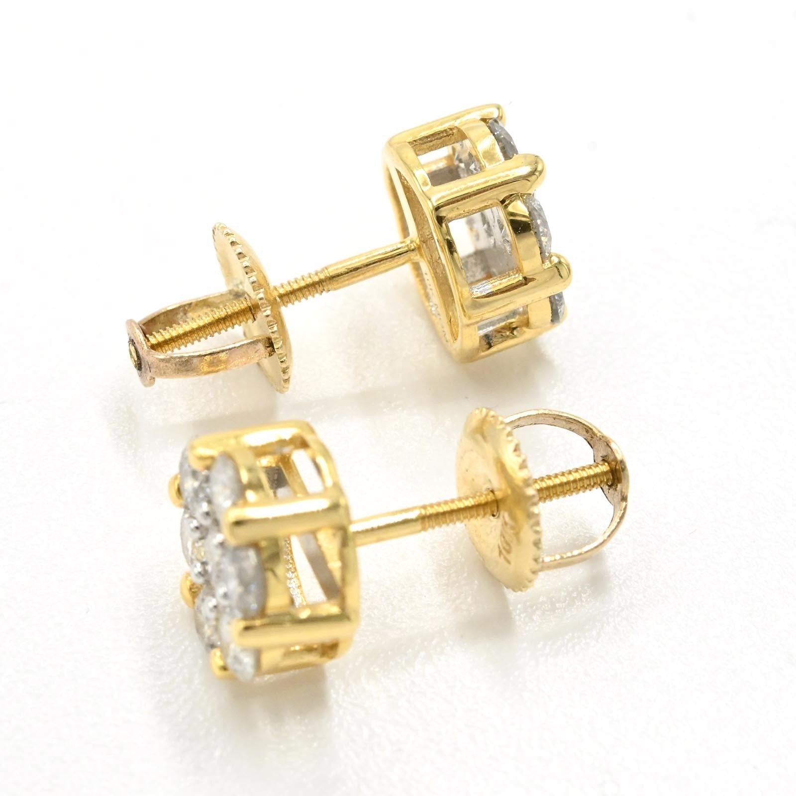 Womens 10k Yellow Gold 1CTW Natural Diamond Flower Set Stud Earring - Elite Jewelers - Earrings