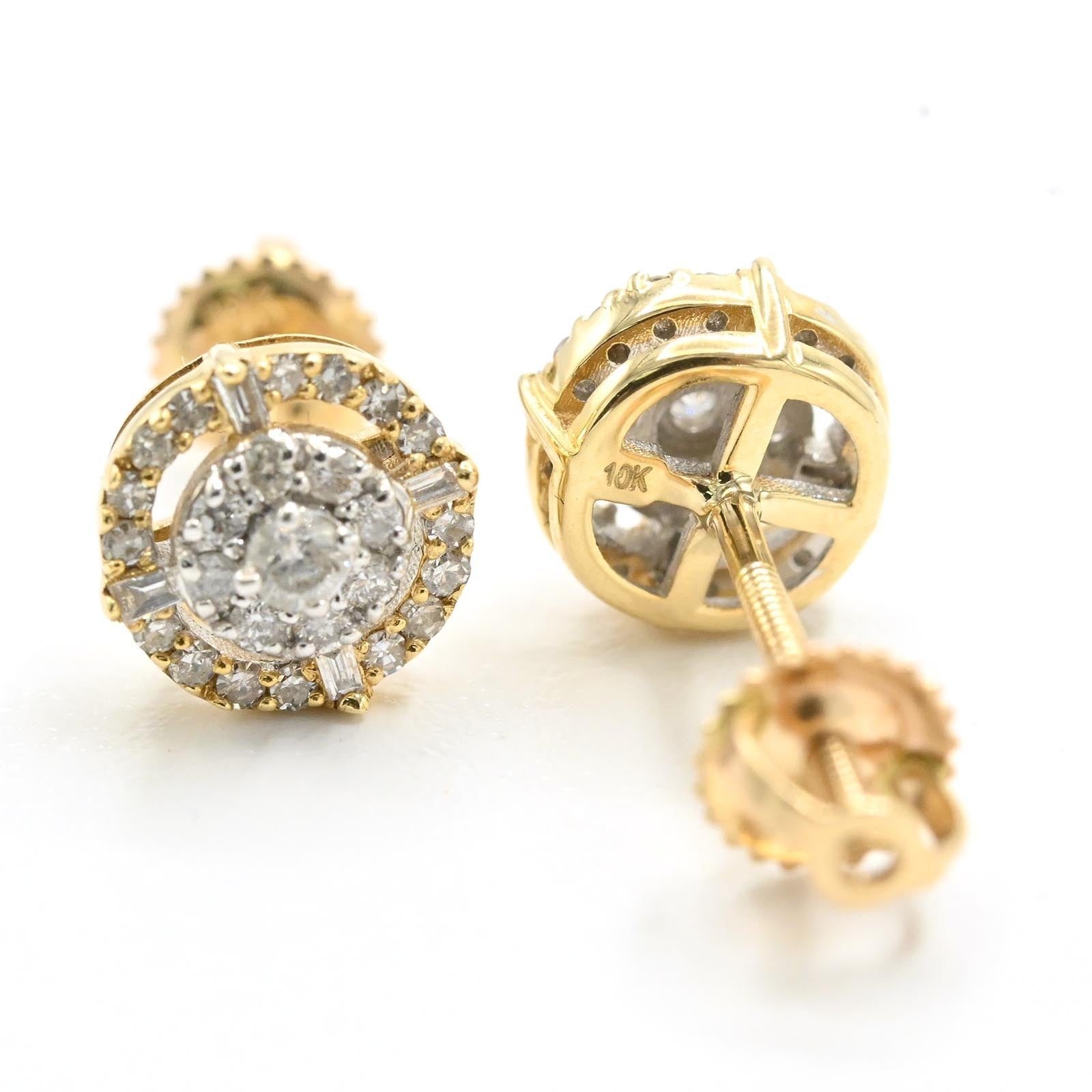 Womens 10k Yellow & White Gold 0.35CTW Natural Diamond 3D Solitaire Stud Earring - Elite Jewelers - Earrings
