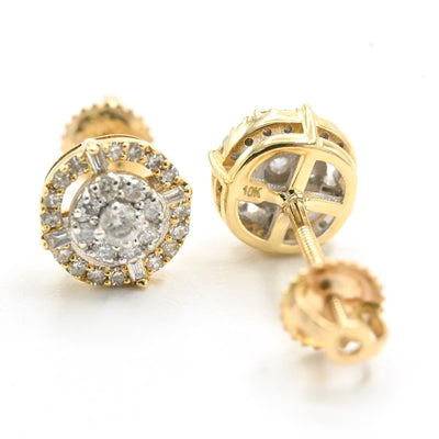 Womens 10k Yellow & White Gold 0.35CTW Natural Diamond 3D Solitaire Stud Earring - Elite Jewelers - Earrings