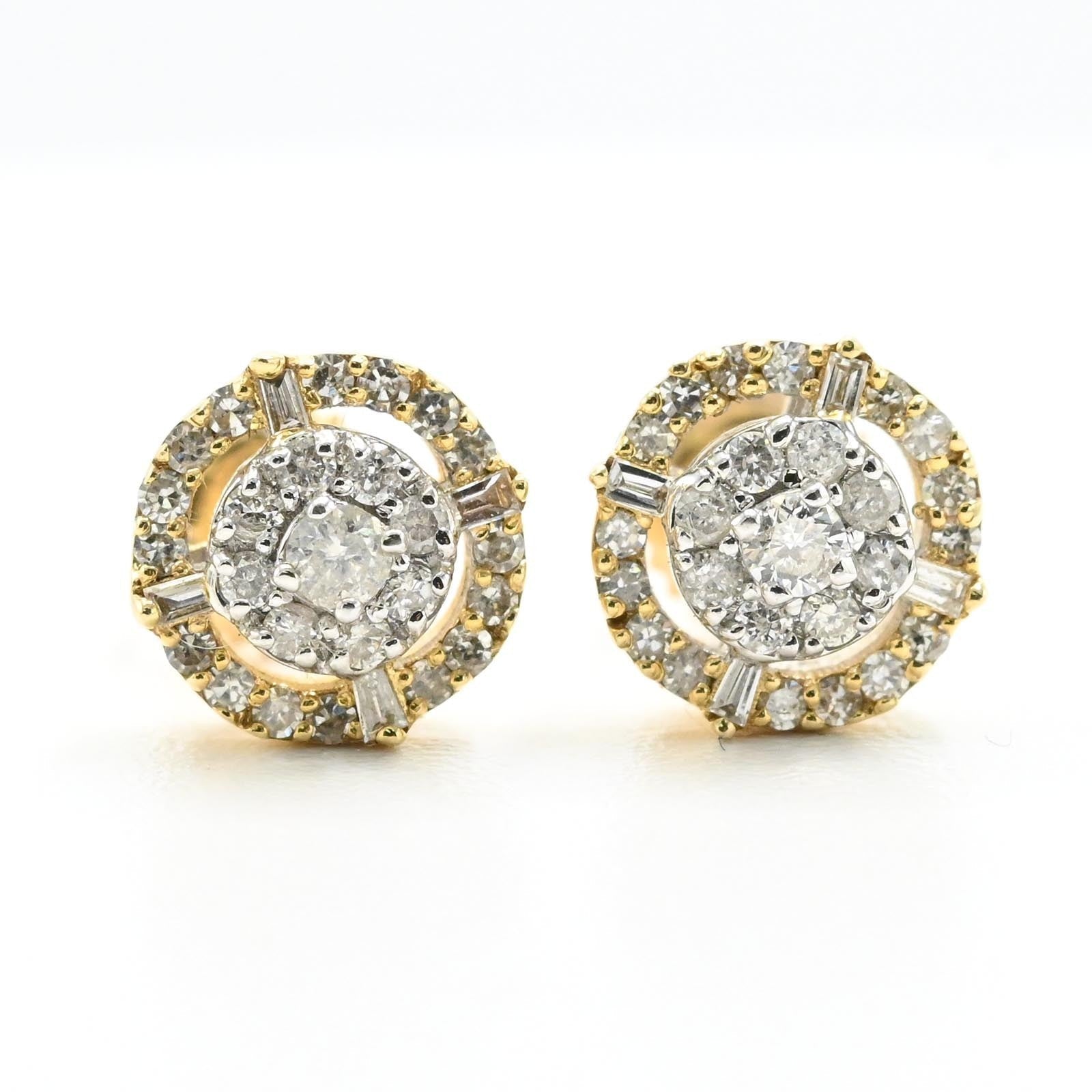 Womens 10k Yellow & White Gold 0.35CTW Natural Diamond 3D Solitaire Stud Earring - Elite Jewelers - Earrings