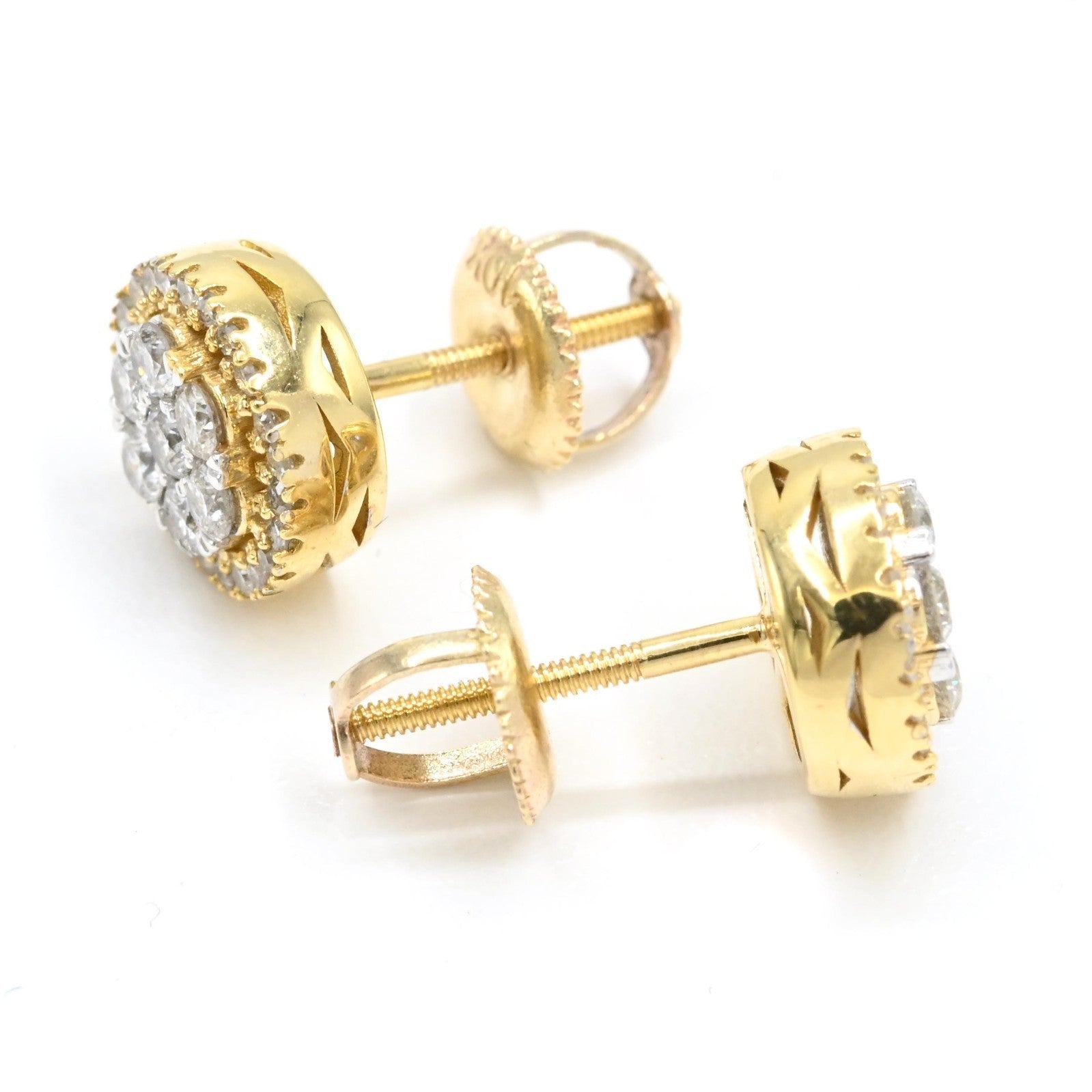 Womens 10k Yellow & White Gold 0.6CTW Natural Diamond Round 2 Layer Stud Earring - Elite Jewelers - Earrings