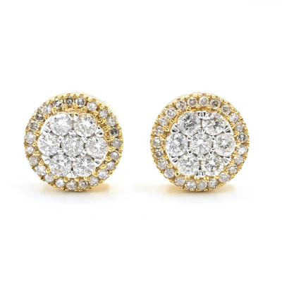 Womens 10k Yellow & White Gold 0.6CTW Natural Diamond Round 2 Layer Stud Earring - Elite Jewelers - Earrings