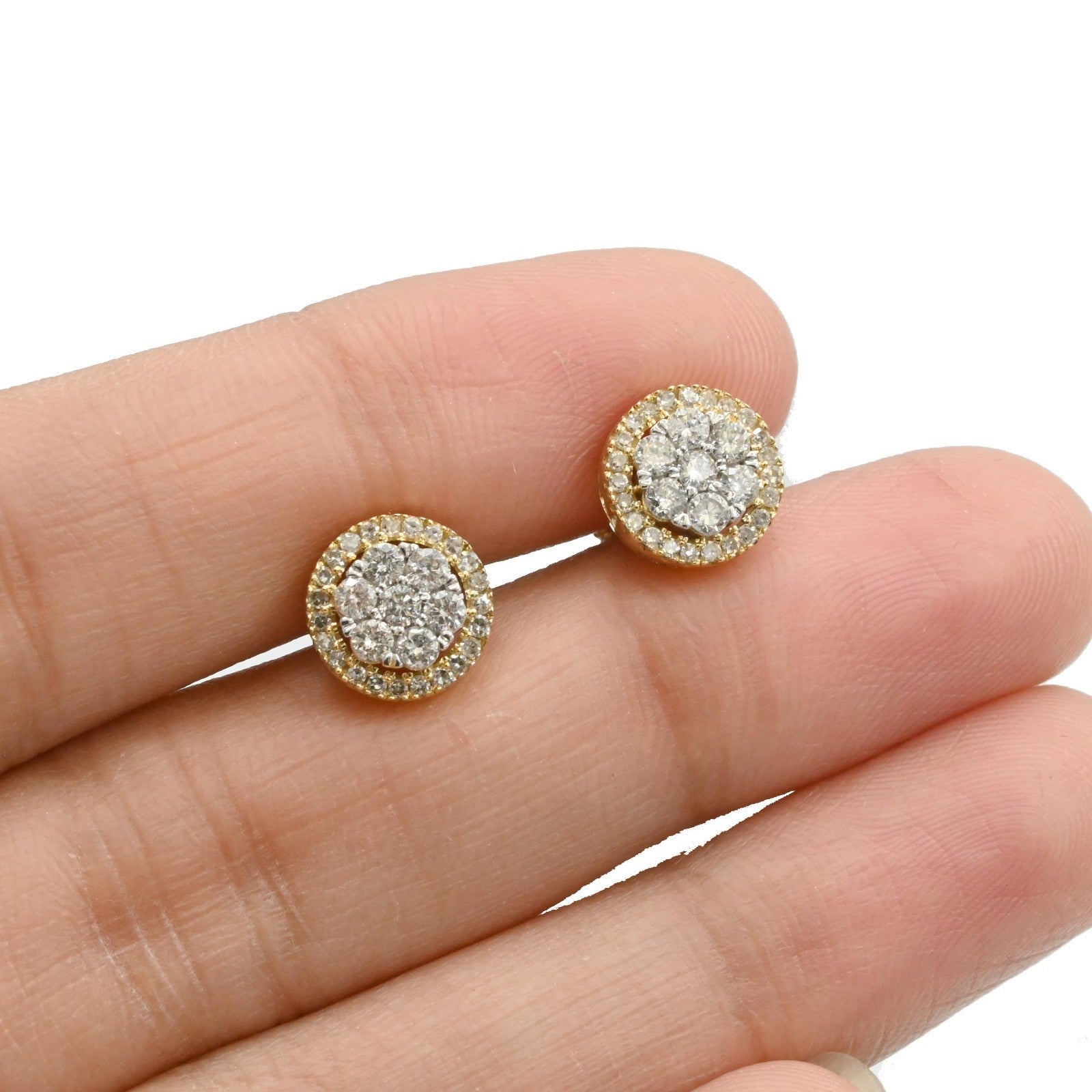 Womens 10k Yellow & White Gold 0.6CTW Natural Diamond Round 2 Layer Stud Earring - Elite Jewelers - Earrings