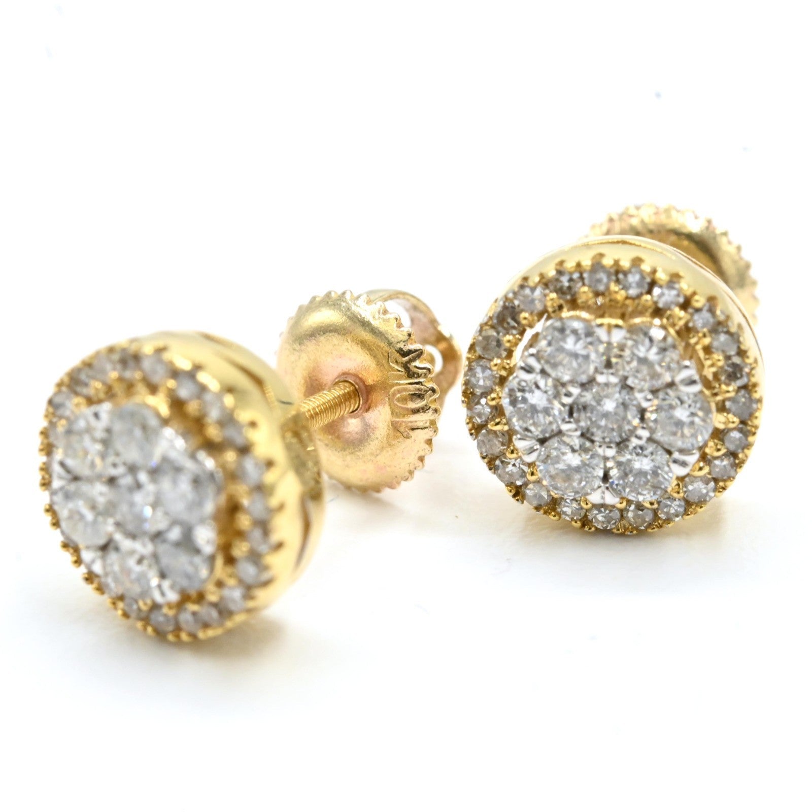 Womens 10k Yellow & White Gold 0.6CTW Natural Diamond Round 2 Layer Stud Earring - Elite Jewelers - Earrings