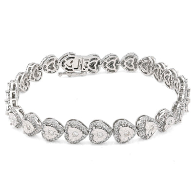 Womens 7MM 10k White Gold 13.6gms 2.1CTW Natural Heart Tennis Diamond Bracelet - Elite Jewelers - Bracelets