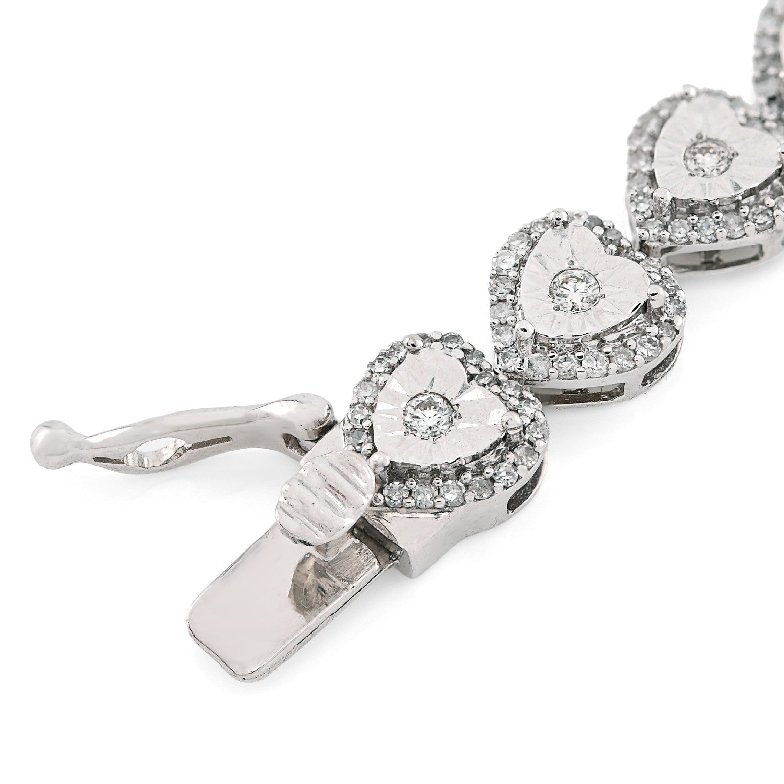 Womens 7MM 10k White Gold 13.6gms 2.1CTW Natural Heart Tennis Diamond Bracelet - Elite Jewelers - Bracelets