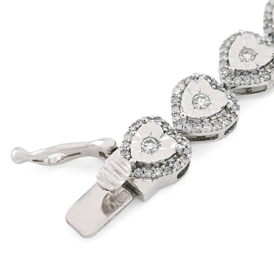 Womens 7MM 10k White Gold 13.6gms 2.1CTW Natural Heart Tennis Diamond Bracelet - Elite Jewelers - Bracelets