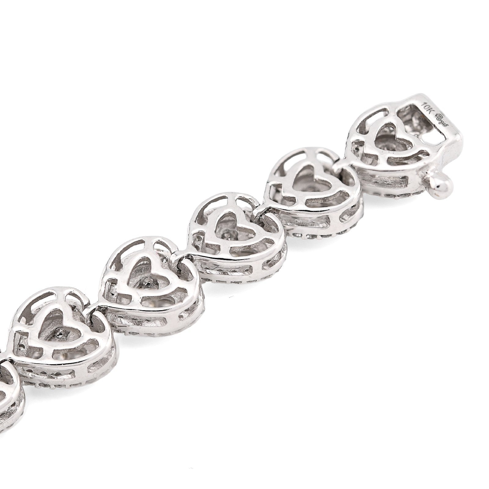 Womens 7MM 10k White Gold 13.6gms 2.1CTW Natural Heart Tennis Diamond Bracelet - Elite Jewelers - Bracelets