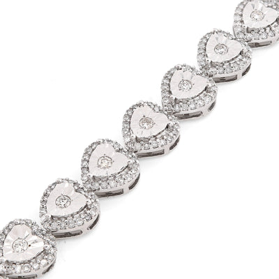 Womens 7MM 10k White Gold 13.6gms 2.1CTW Natural Heart Tennis Diamond Bracelet - Elite Jewelers - Bracelets