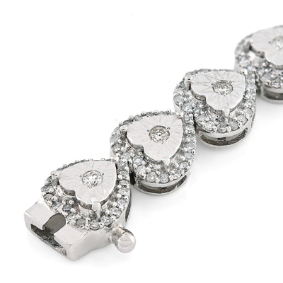 Womens 7MM 10k White Gold 13.6gms 2.1CTW Natural Heart Tennis Diamond Bracelet - Elite Jewelers - Bracelets