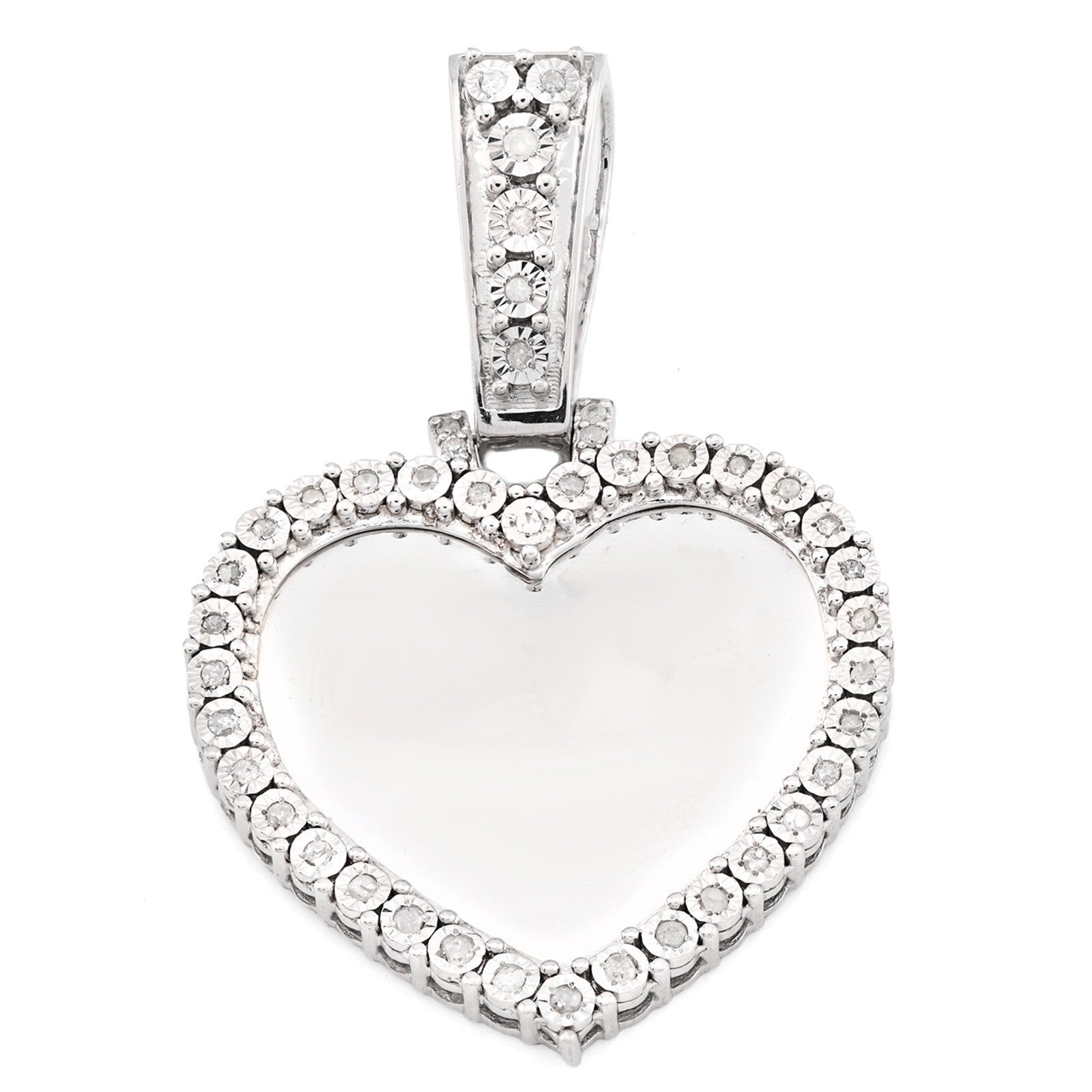 Womens 925 Silver 5.1g 0.3CTW Natural Diamond Heart Shaped Picture Pendant Charm - Elite Jewelers - Charms & Pendants
