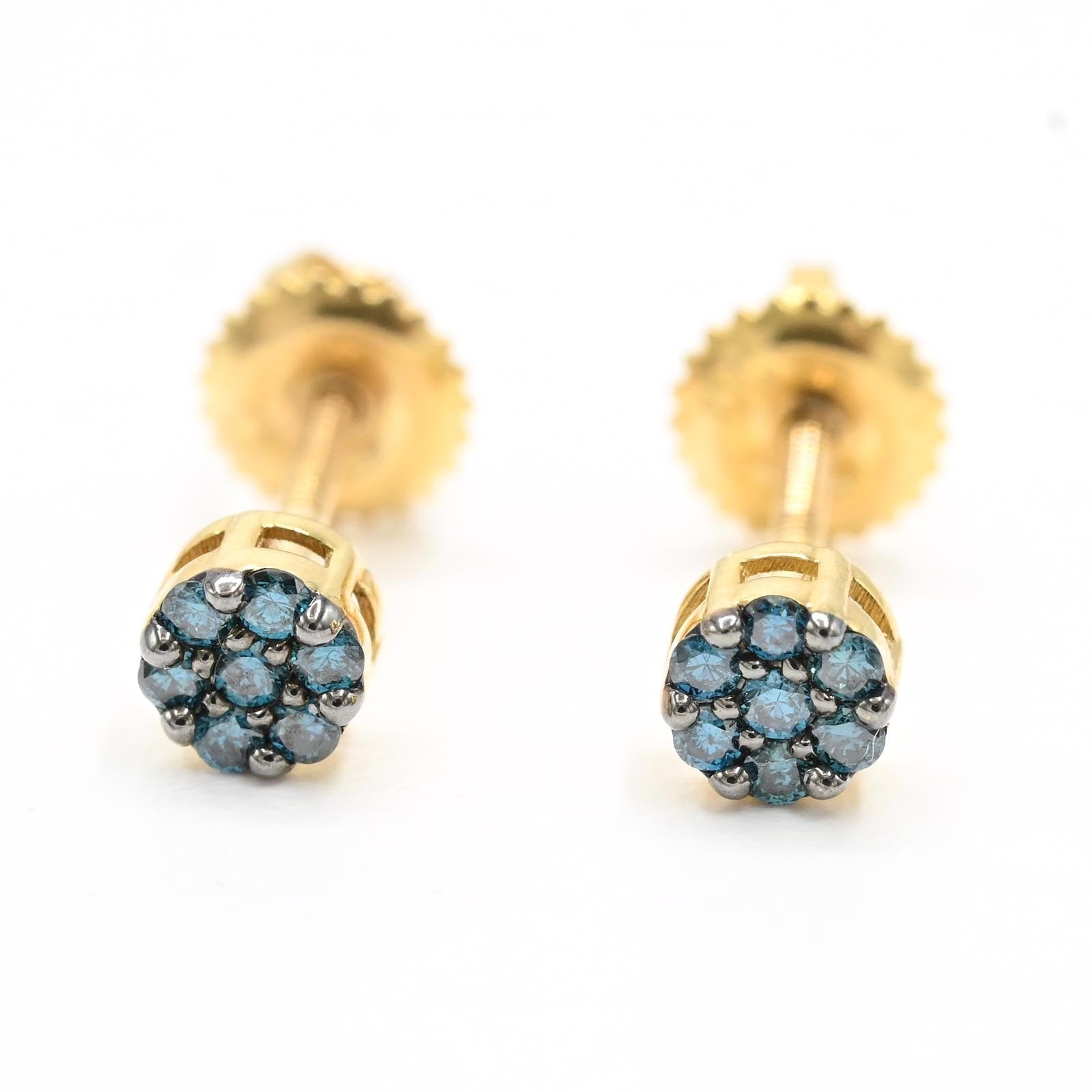 Womens Pure 10k Yellow Gold 0.12CTW Natural Diamond Round Aquamarine Color Stud - Elite Jewelers - Earrings